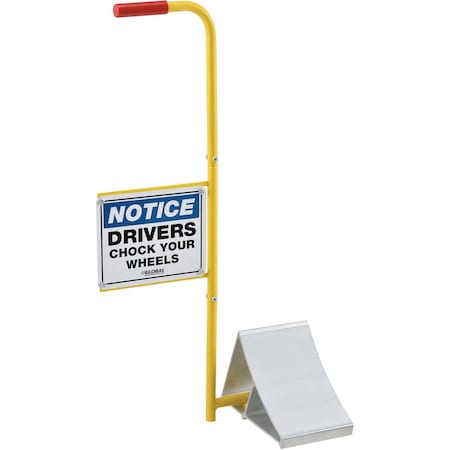 Global Industrial Wheel Chock w/ Sign, 36 in Height, 7 in Width, Aluminum 988990
